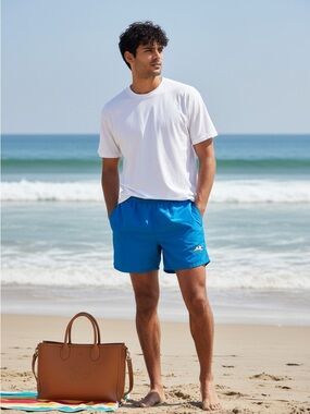 VTG Y2K Big Dogs Swim Trunks Shorts Mens Medium Coastal Blue Nylon Mesh Lined